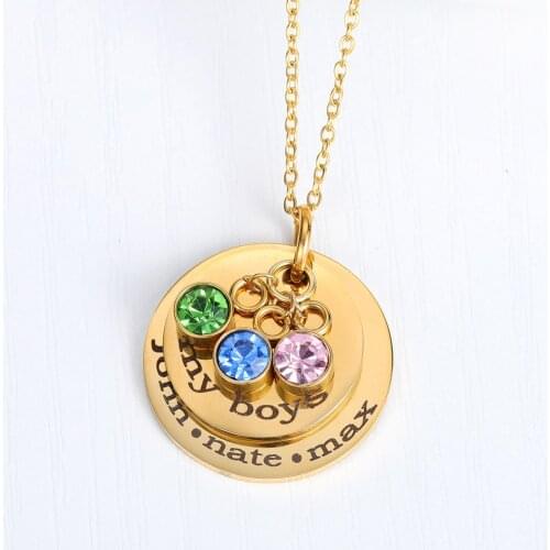 Personalized Disc Superimposed Engrave Pandent Necklace Stainless Steel Birthday Stones Laminated Coin Custom Jewelry Lover Gift