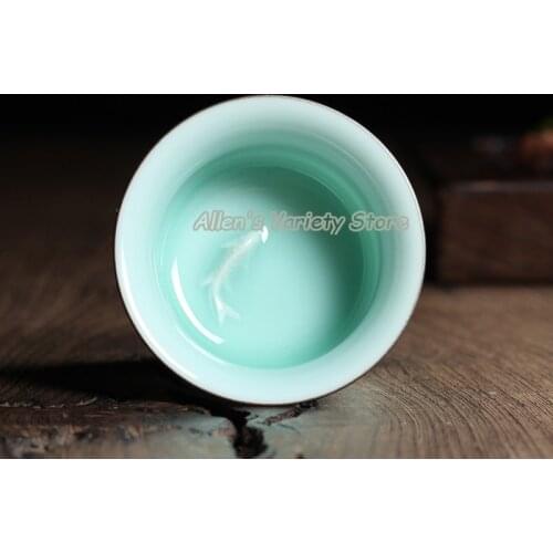 Lifelike fish Pottery China Porcelain coffee cup Chinese Longquan Celadon Teacup cups tea set ceramic cup Gaiwan teaware bowl