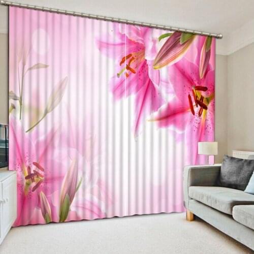 Luxury Blackout 3D Window Curtain For Living Room pink curtains lily flower curtains