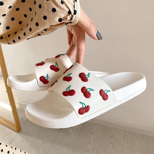 Casual Women Summer Slippers Non-slip Slide Sandals Beach Slides Flip Flops Beautiful Fruits Cherry Thick Sole Women Girls Shoes