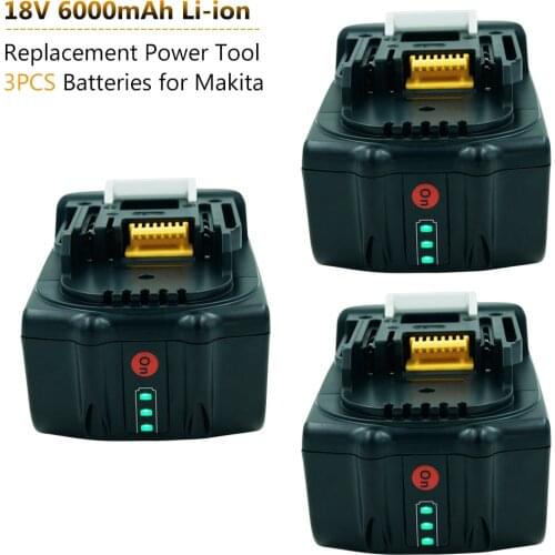 3PCS Replacement for Makita 18V 6000mAh BL1860 BL1860B Lithium Ion Rechargeable Battery BL1830 BL1850 LXT400 with LED Lamp