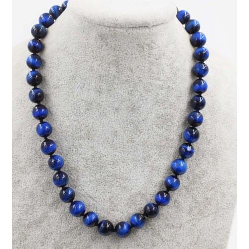 Wow! blue tigereye round 10mm necklace 18" nature wholesale beads