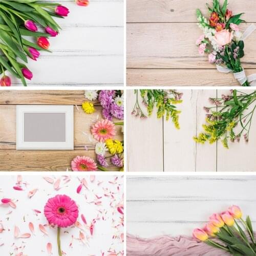 Vinyl Custom Photography Backdrops Prop Flower and Wooden Planks Theme Photography Background 191024ST-005