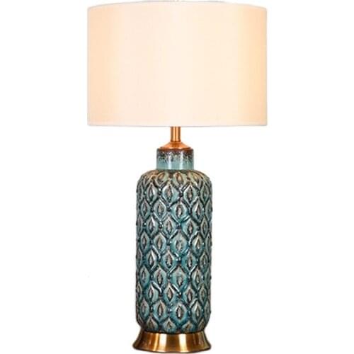 Chinese Style Blue Retro Fashion Ceramic Table Lamp For BedRoom Bedside Living Room Foyer Study Desk Reading Night Light LD159