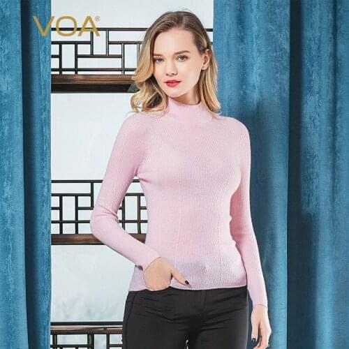VOA 100% Pure Cashmere Thread 60 Woolen Fabric 18-Pin Plain Turtleneck Long Sleeve a Ponytail Fit Base Shirt RB1072