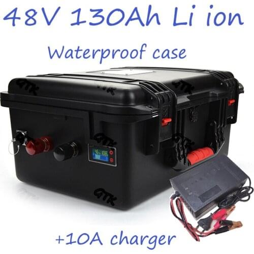 Waterproof case 48V 130Ah Lithiun ion battery pack with LED display for fishing boat trolling motor RV EV motorhome Solar energy