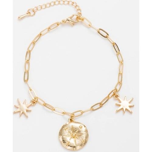 Wild & Free Gold Link Chain Bracelets For Women Vintage Metallic Punk Twist Chain Star Cross Round Pendant Charming Bracelets