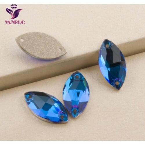 YANRUO 3223 Navette Blue Zircon Flat back Rhinestones Crystal Stone Sew on Rhinestone Crystals Sewing Stones For Clothes