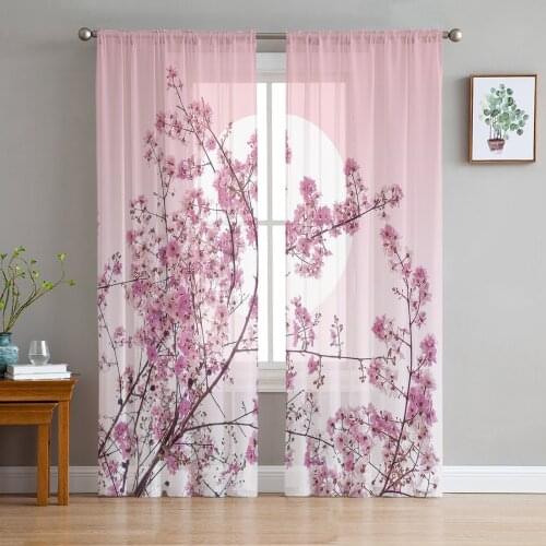 Japanese Cherry Blossoms Pink Flower Sheer Curtains for Living Room Modern Voile Curtain Bedroom Tulle Curtains Window Drapes