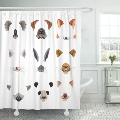 Video Chat Effects Animal Faces Flat Templates of Dog Shower Curtain Waterproof Polyester Fabric 72 x 72 Inches Set with Hooks