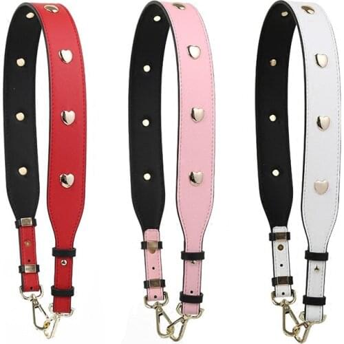 New 87-117cm Long Lady Shoulder Bag Strap Handle Pure Color Love Heart Rivet Straps Wide Belt DIY Single-shoulder Handbag Band