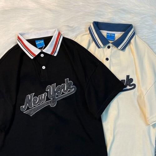 Retro Design Reflected Letters Embroidery POLO T Shirt Women 2021 Summer American Vintage Style Harajuku Teens Girls Tees Tops