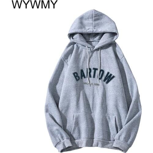 WYWMY Hoodies Women Pullover BARTOW Letter Printed Aesthetic Loose Hooded Sweatshirt Harajuku Women Clothing Casual Streetwear