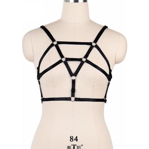 Womens Sexy Cage Bra 90s Fetish Wear Bondage Harness Lingerie Exotic Cosplay Costume Gothic Open Chest Harness Bra Tops O0159