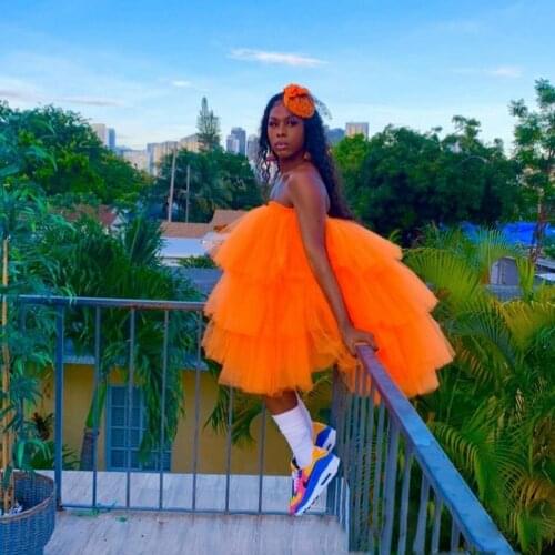Orange Lush Tulle Women Top Short Dress Extra Puffy Mini Dresses for Girls Tiered Tulle Short Prom Gowns Plus Size Custom Made