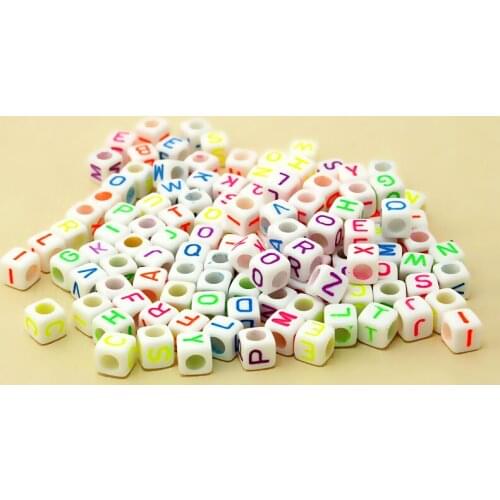 100pcs 6x6mm Big Hole Mixed Acrylic Square English Alphabet Letter Arabic Loose Cube Loom Band Beads Charms For Jewelry Making
