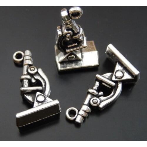 GraceAngie 15PCS Silver Color Alloy Science Technology Humanities Style Microscope Model Charms Pendant Jewelry Making