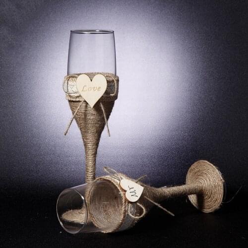 2Pcs Set Wedding Glass Personalized Wedding Glasses Wedding Champagne Toasting Flutes Burlap Lace Rustic Flutes Wine Cup Wine