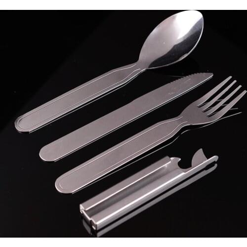 4pcs/set Portable Stainless Steel Tableware fold knife utensil spoon set Spoon Fork Knife Dinnerware Camping Cooking flatware