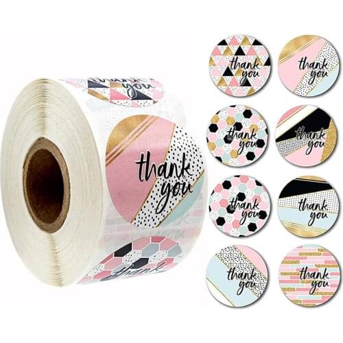 500 PCS Round Pink Geometric Pattern Thank You Stickers Seal Labels Christmas Stickers School Teacher Reward Stationery Sticker