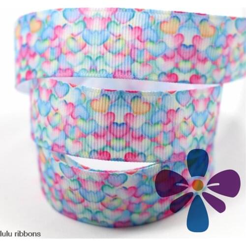 6-75mm Heart Patern Printed Grosgrain Ribbon/Elastic Band DIY Handmade Hair Bow, Hair Clips, Hair Band MD160701-22-4864