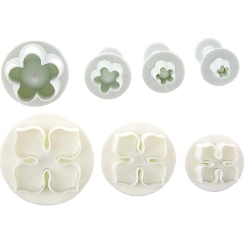 7 Pcs Sugarcraft Cake Decorating Plunger: 4 Pcs Five Petal Flower Blossom Cutter & 3 Pcs Laurustinus / Hydrangea