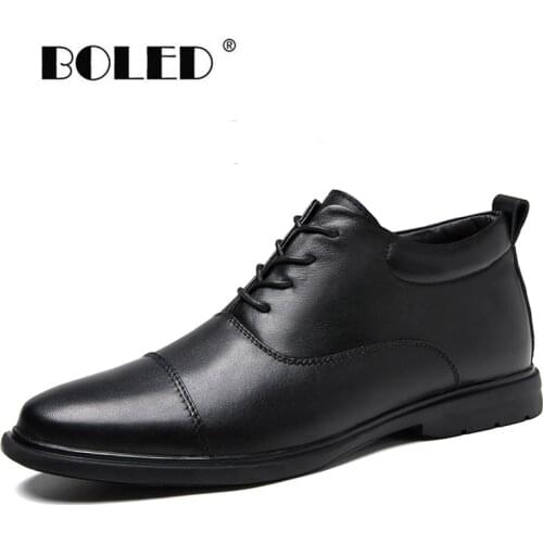 Plus Size Platform Boots Men Lace Up Rubber Ankle Snow Boots Shoes Natural Leather Waterproof Bussiness Autumn Winter Shoes
