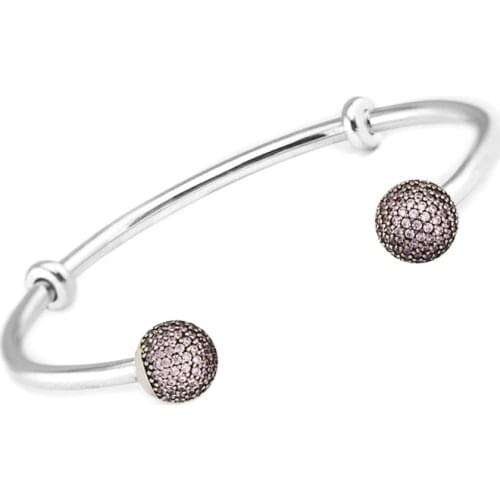 Cuff Bracelets & Bangles 925 Sterling Silver Jewelry Pink CZ Pave Charm Bangle for Women Pulseras Bijoux Femme