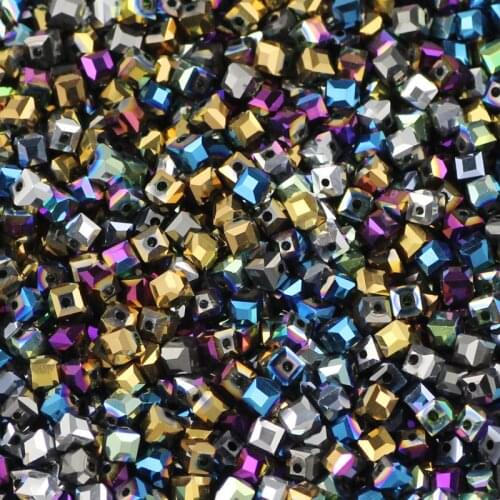 YHBZRET Square shape Upscale Austrian crystal beads spacer 4mm 100pcs Plating ball Loose beads for Jewelry making bracelet DIY