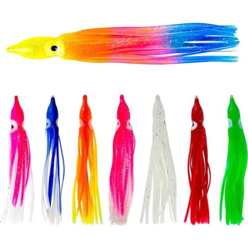 FTK 5-15pcs Luminous Squid Skirts Soft Lure 9cm 12cm pesca jigs Fishing Lure Octopus Glow Rubber Artificial Bait for Tuna Sai
