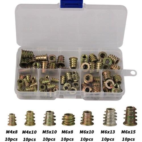70pcs M4/M5/M6 Zinc Alloy Furniture Nuts Thread For Wood Insert Nut Flanged Hex Drive Head Furniture Nuts