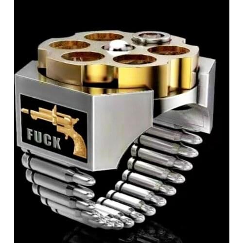 Exquisite Creative Revolver Bullet Roulette Red Crystal Rings Motorcycle Party Steampunk Russian Roulette Ring Whole Sale