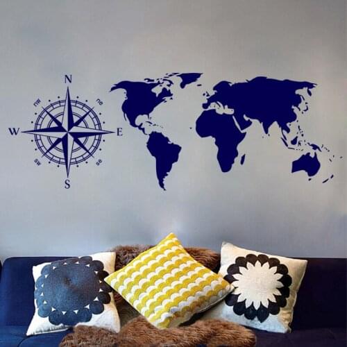 World map Removable wall sticker compass Home Living room bedroom wallpaper sofa Background wall pvc material Wall Sticker