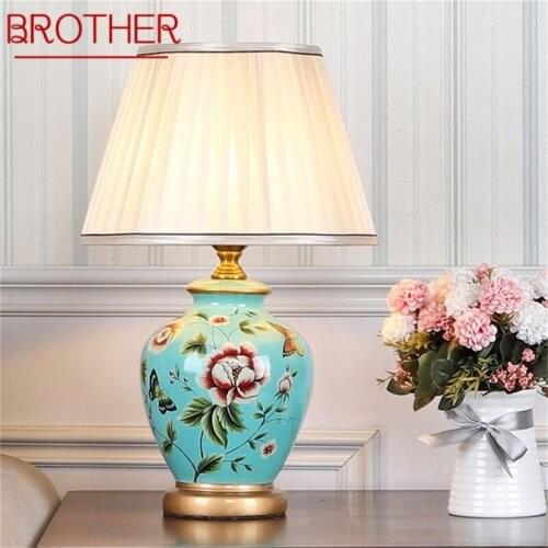 BROTHER Ceramic Table Lamps Copper Modern Luxury Pattern Desk Light LED Besjdes For Home Bedroom