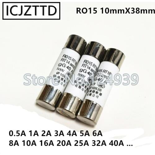 Ceramic fuse RO15 10x38mm 40A 40a 10*38mm 500V RO-15 RT14 R015 10*38 40A 40a 10mm 38mm