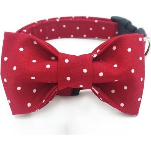 Red And White Dot Dog Collar Set With Flower Or Bow Tie Personal Custom Pet Puppy Designer Product Dog &Cat Necklace Xs-Xl