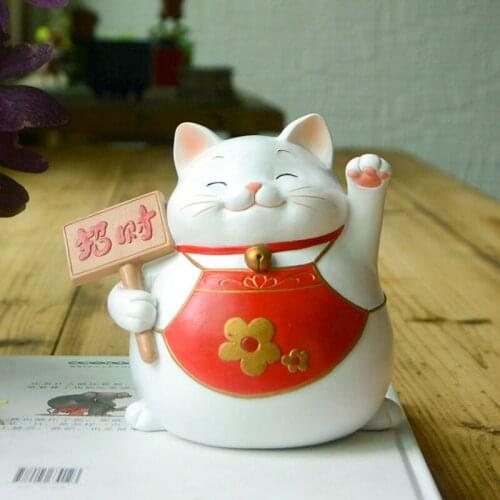 Creative Maneki Neko Piggy Bank Waving Hand Lucky Cat Gifts Home Decoration Business Gift Car Ornament Resin Craft