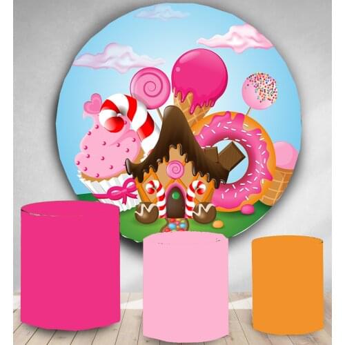 Circle backdrop round photo background sweet house Donuts ice cream girl birthday party decor baby shower candy table cover Y133