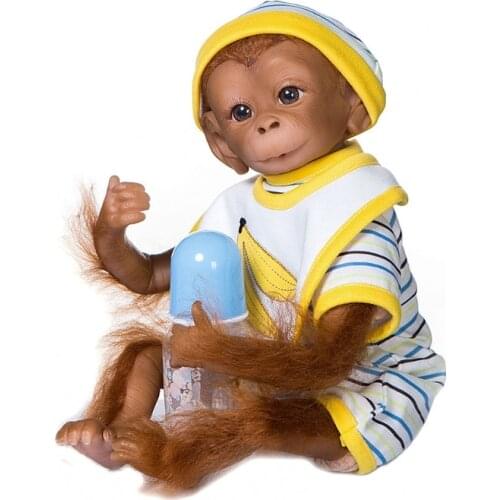 48cm Monkey Doll Reborn Lifelike Soft Silicone Vinyl Realistic Looking Cute Baby Dolls Toddler Girls Toy
