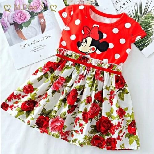 Summer New Cotton Girls Cartoon Minnie Short-sleeved Mesh Dress Childrens Clothing Girls Birthday Party Princess Colorful Dress