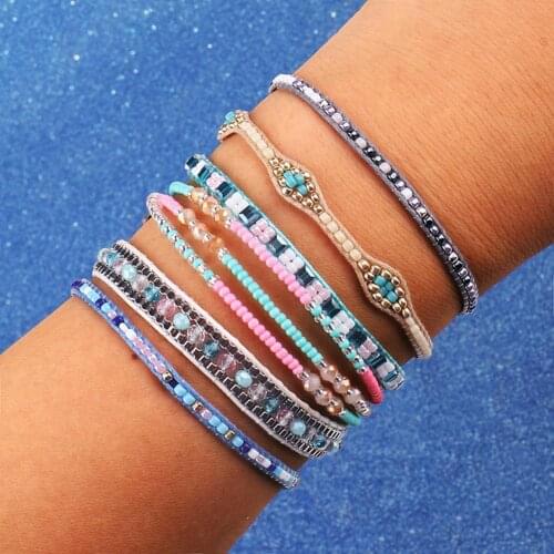 Summer Beach Bohemian Beading Wax Rope Handmade Woven Bracelet Women Jewelry