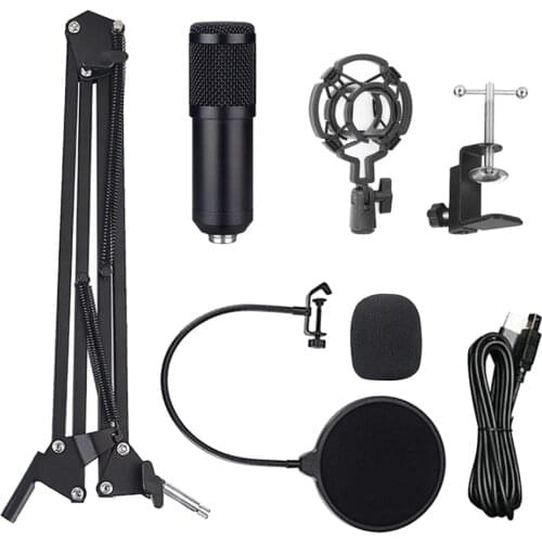 Microphone Studio Sound Recording Mic USB Condenser + Shock Mount + Fixed Clip for Computer Laptop Karaoke Studio