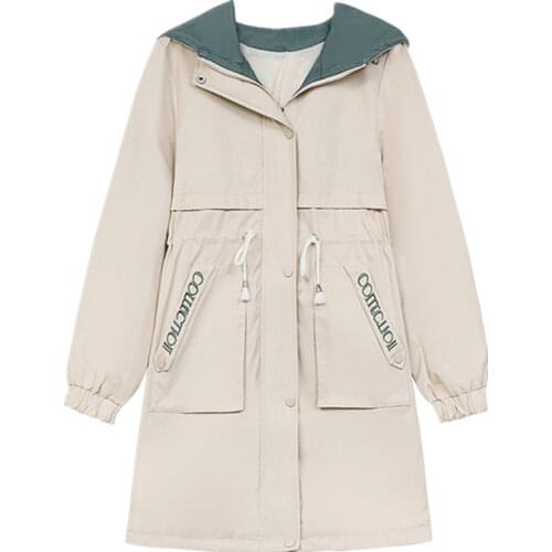 Fashion Long Trench Coat Womens 2020 new Spring Autumn Chic Loose Embroidery Hooded Coats female Outerwear b279