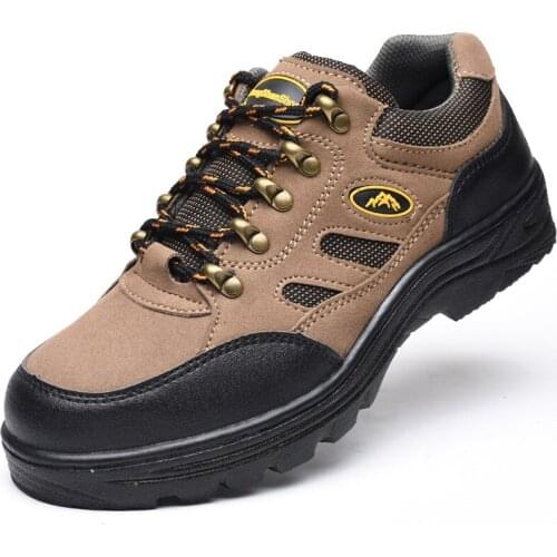 Men Office Outdoors Mountaineering Men Work Boots Safety Work Shoes Steel Toe Cap Breathable Suede Leather Anti Slip Outsole