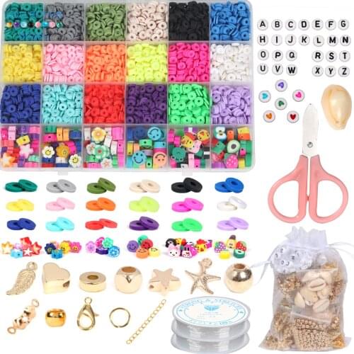 18 Colors Flat Round Polymer Clay Beads Kit Smiley Faces Sun Flower Fruit Animals Spacer Letter For DIY Jewelry Making Bracelets