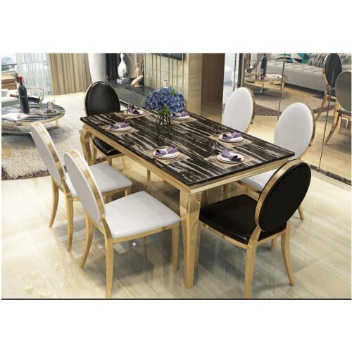 Stainless steel Dining Room Set Home Furniture minimalist modern marble dining table and 6 chairs mesa de jantar muebles comedor