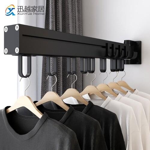 Cloth Drying Rack Wall Mounted Push-Pull Folding Rotating Aluminum Hanger For Clothes Indoor Rail Home Accessories 00DR0101 Bars