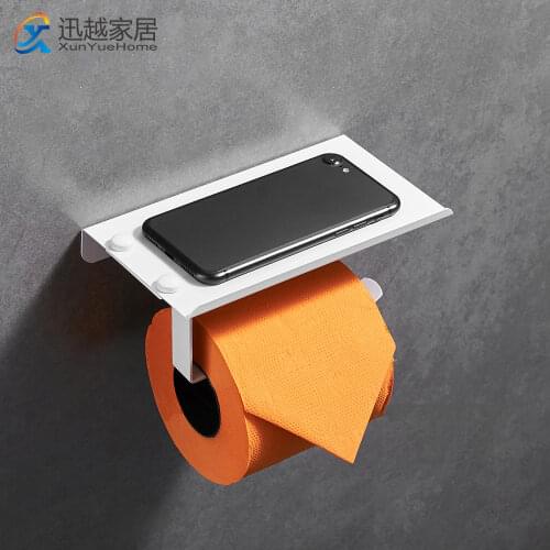 Wall Paper Holders White Aluminum Rolling Tissue Hanger Toilet Phone Holder Storage Rack WC Shelf Tray Bathroom Accessories
