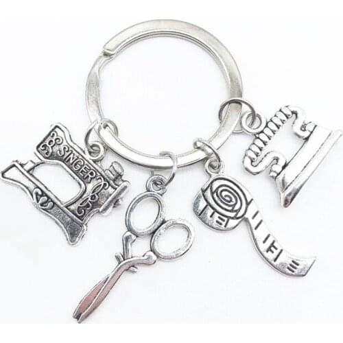 New Creative Fashion Scissors Sewing Machine Tape Measure Iron Tailor Shop Keychain Personality Commemorative Gift Keychain
