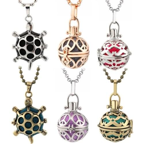 Turtle Pattern Hollow Necklace Vintage Jewelry Music Ball Essential Oil Diffuser Pregnancy Pendant Summer Romantic Accessories